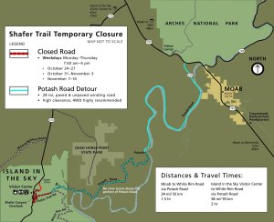 Bauarbeiten an der Shafer Trail Road Map im Canyonlands National Park. Foto: NPS Bauarbeiten an der Shafer Trail Road Map im Canyonlands National Park. Foto: NPS