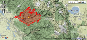 Ausdehung des Rim Fire am 29.08.2013. Quelle: inciweb Ausdehung des Rim Fire am 29.08.2013. Quelle: inciweb