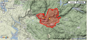 Ausdehung des Rim Fire am 23.08.2013 Ausdehung des Rim Fire am 23.08.2013
